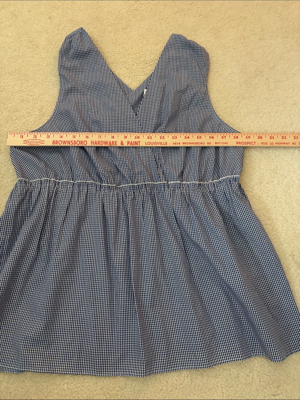 Navy Gingham Sleeveless Summer Dress with V-Back